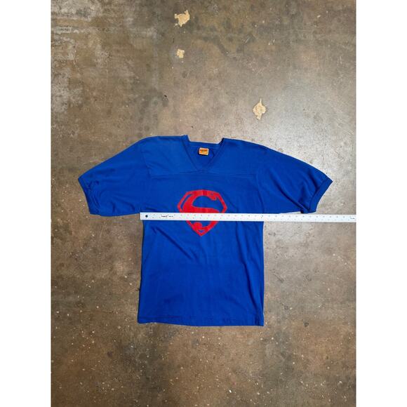 Vintage 80s Superman Shirt Mens Large Blue DC Comics Short Sleeve V Neck USA - L - Picture 9 of 14
